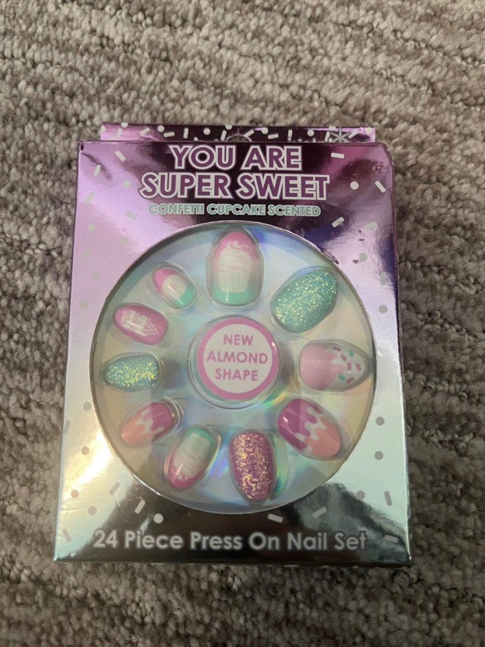 Justice Pink Glitter & Sprinkles Confetti Cupcake Press-On Nails kids